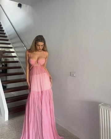 Pink Backless Chiffon A Line Evening Party Dress Long Prom Dress HZ1023